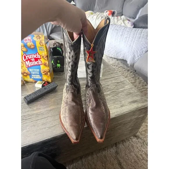 Los Altos Boots Brown Weathered Leather & Snake Skin Snip Toe Cowboy Boots sz 11 - Picture 12 of 12